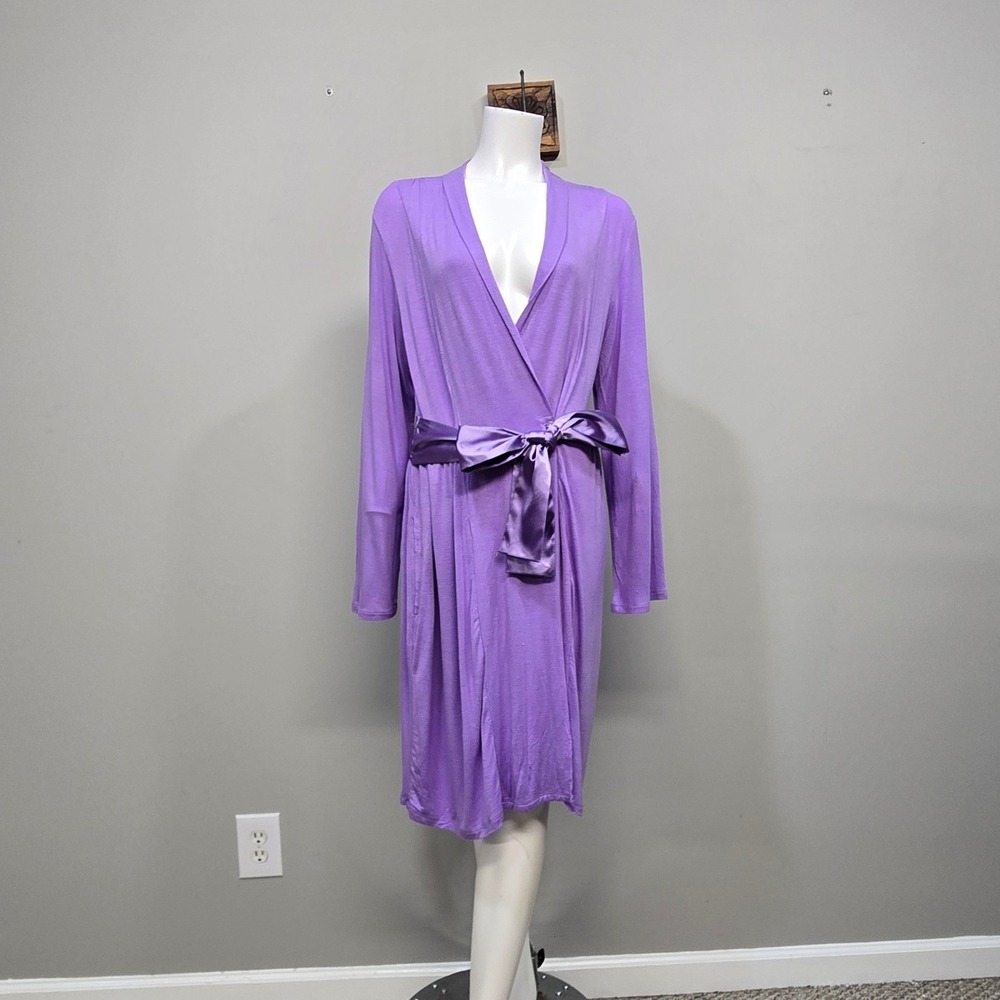 Midnight Carole Hochman Robe Small Purple Modal Jersey Knit Satin Belt Lounge